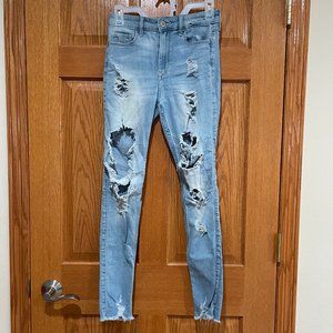 HOLLISTER  Women's 3 3R 26x30 High Rise Super Skinny Blue Denim Jeans Destructed